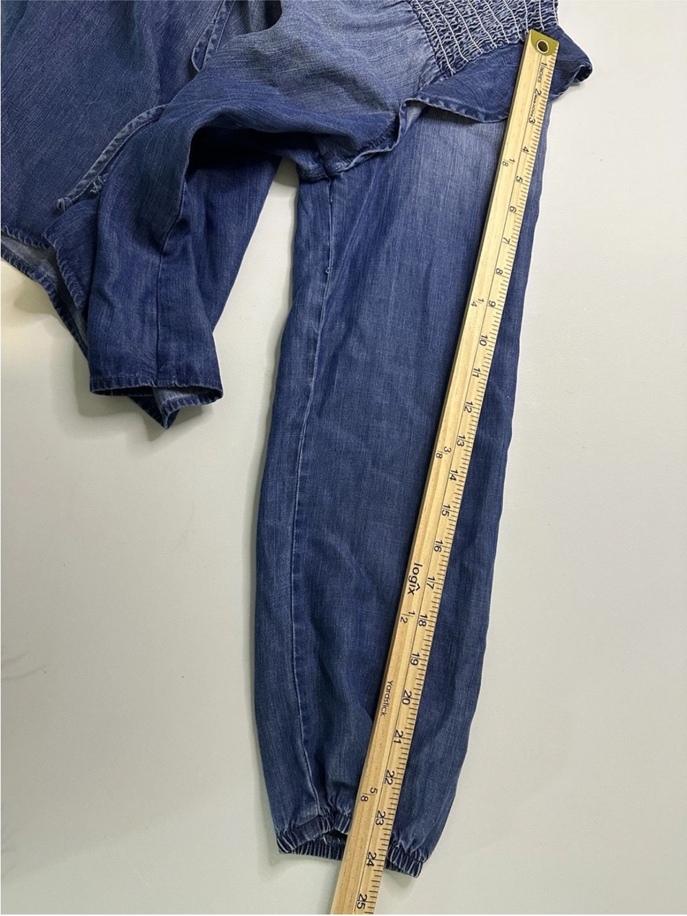 CLOTH & STONE Anthropology Sz M Blue Chambray Blouse Women's Peasant Top - Picture 8 of 12